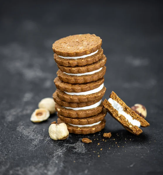 Creme Avelã Cookies Como Detalhado Close Tiro Foco Seletivo — Fotografia de Stock
