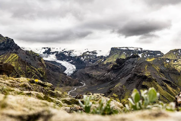 Impresionante Vista Desde Una Colina Junto Eyjafjallajokull Islandia Verano — Foto de Stock