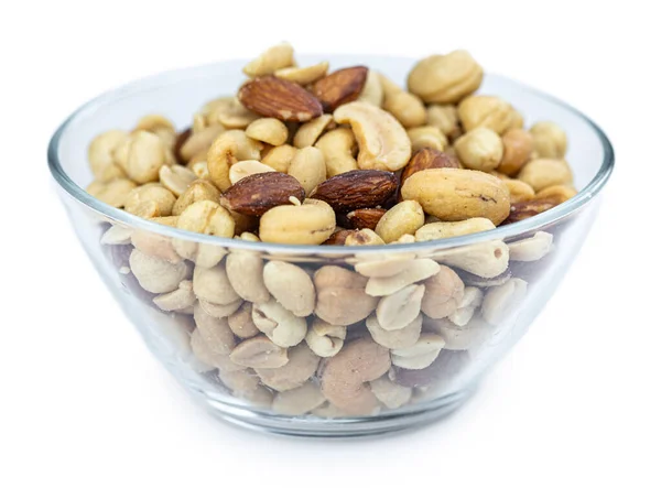 Portion Roasted Nuts Isolated White Background Close Shot Selective Focus — Stock Photo, Image