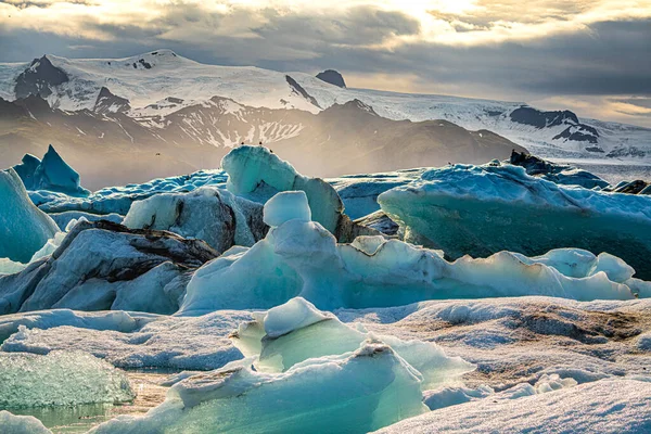 Laguna Glaciar Jokulsarlon Este Islandia Atardecer —  Fotos de Stock