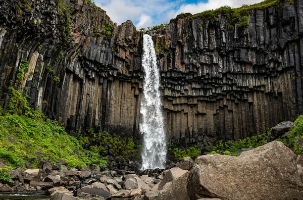 Der Wasserfall Svartifoss Skaftafell Nationalpark Island Einem Sommertag Stockbild