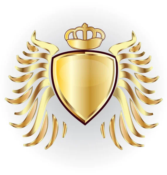 Escudo de oro corona y alas logo — Vector de stock