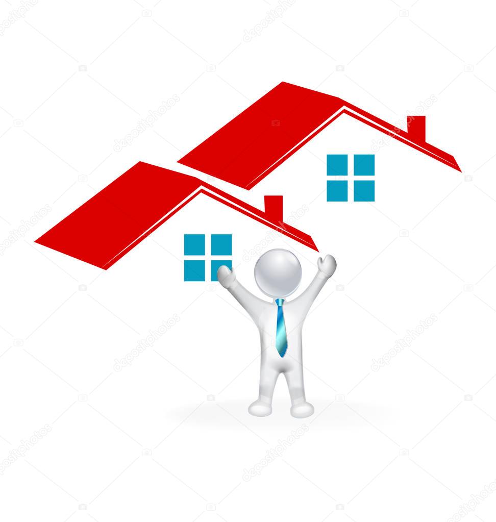 Real estate houses and happy 3D man closing a home sale image icon