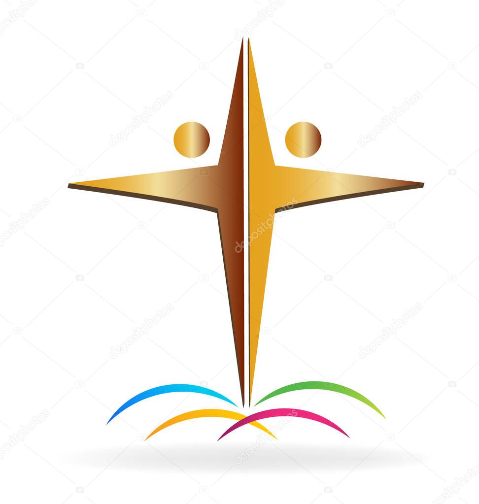 Gold Cross with clouds. Religion Concept