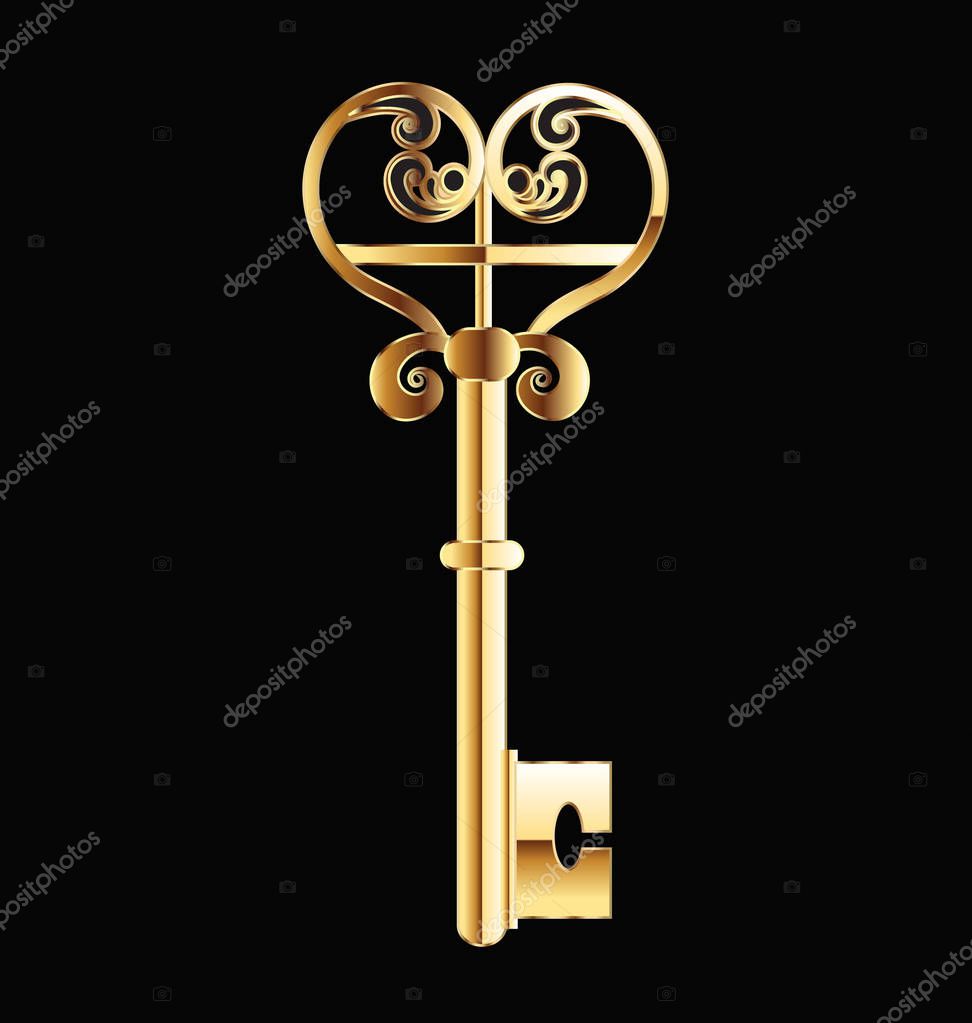 Old gold key vintage logo vector image