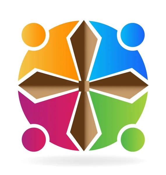 Logo teamwork people with cross — Stock Vector