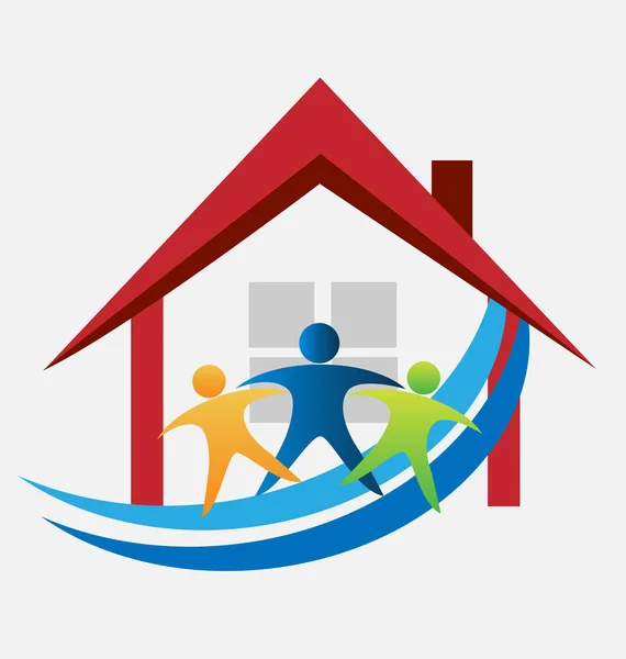 Οικογένεια με ένα νέο λογότυπο σπίτι — Διανυσματικό Αρχείο