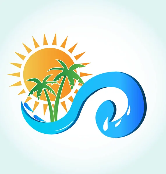 Sun beach tropical waves logo — Stock Vector