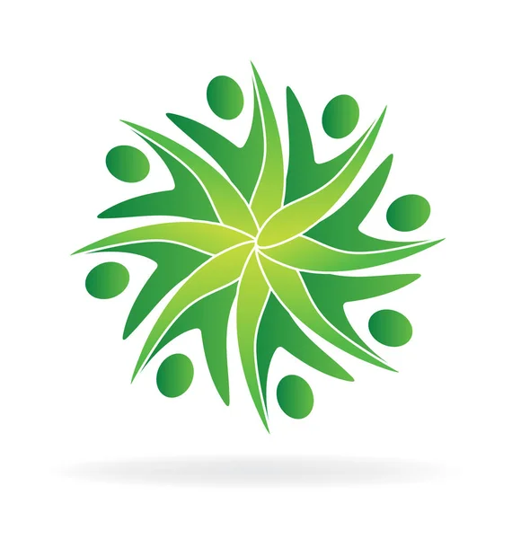 Verde trabalho em equipe ecologia pessoas ícone logotipo —  Vetores de Stock