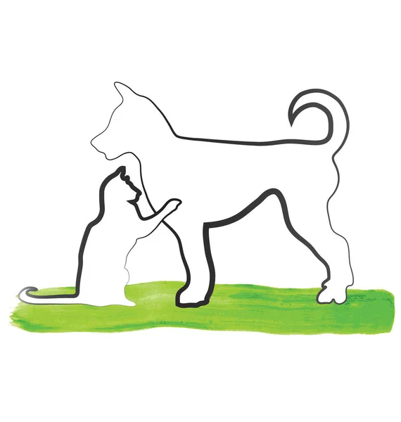 Kat en hond overzicht logo — Stockvector