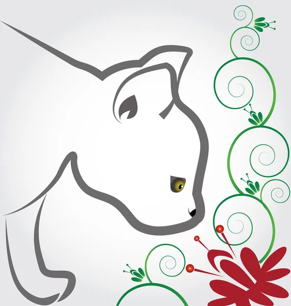 Logotipo de gato e flor vermelha — Vetor de Stock