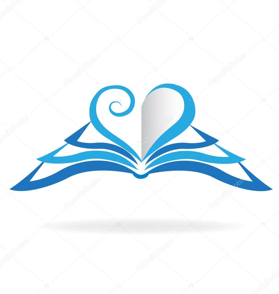 Book blue heart love shape icon logo vector template