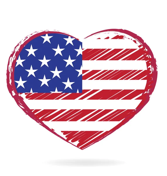 Corazón amor EE.UU. bandera logo — Archivo Imágenes Vectoriales