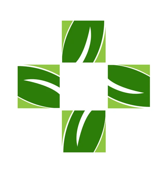 Logo de hojas de color verde cruz — Archivo Imágenes Vectoriales