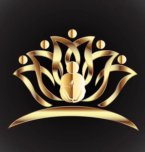Logo flor de loto yoga oro — Vector de stock
