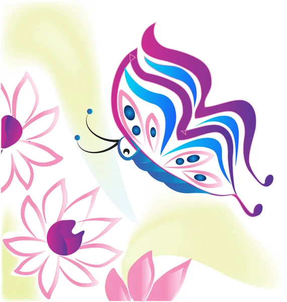 Logo de flores y fondo mariposa — Vector de stock