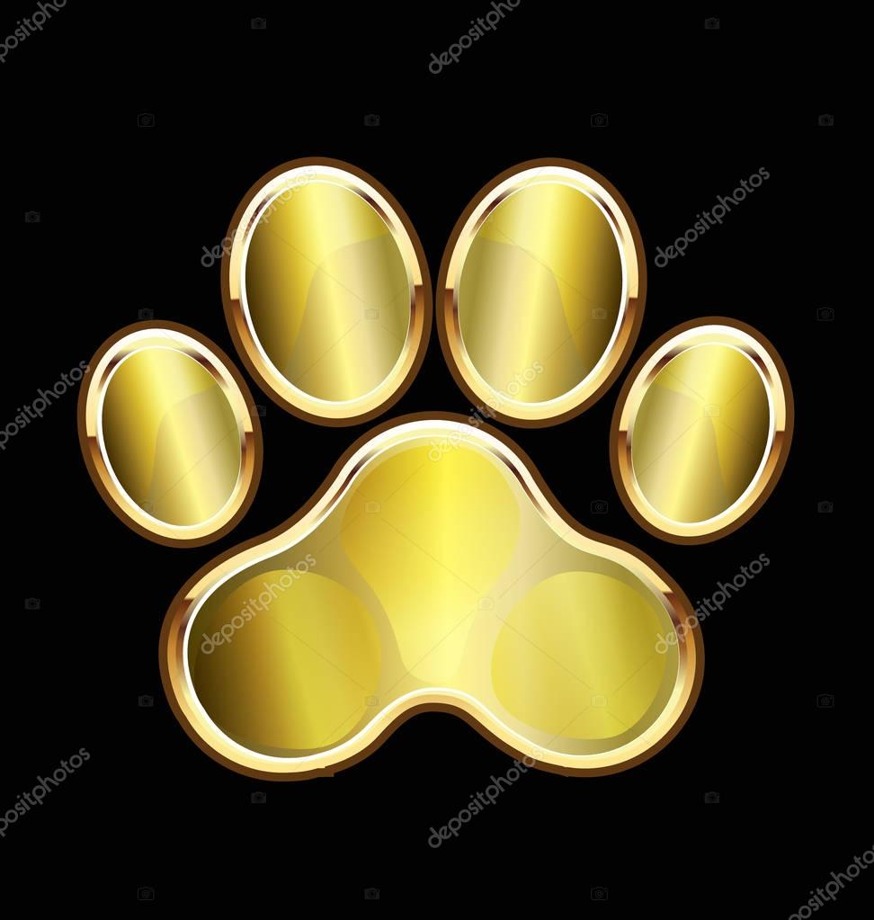 Dog gold foot print icon logo vector image template background