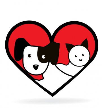 Logo kedi ve köpek kalp sevmek