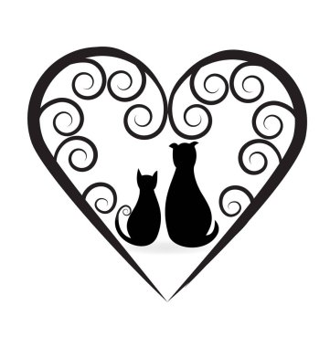 Köpek ve kedi kalp logosu seviyorum