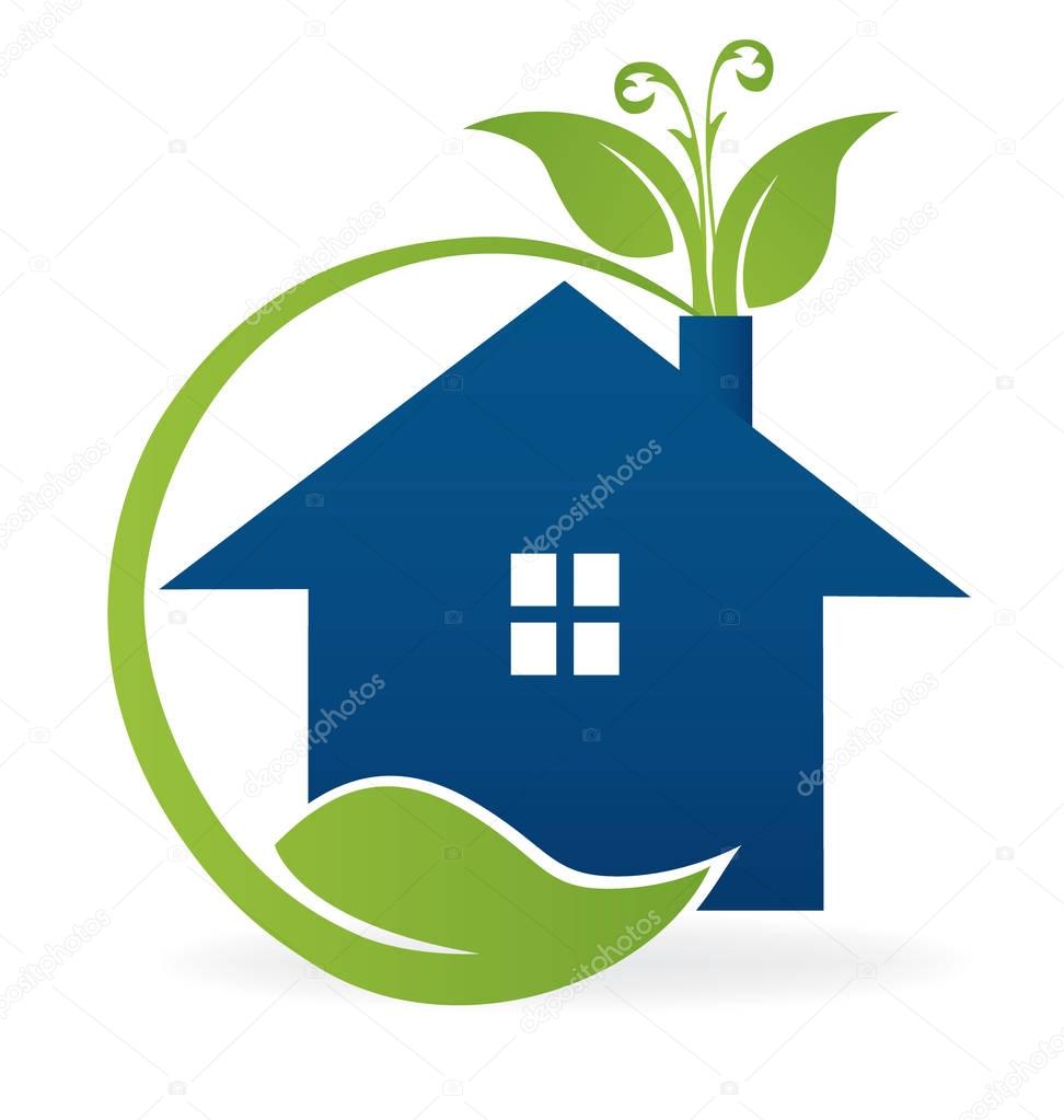 House apartment with green leafs garden ecological logo