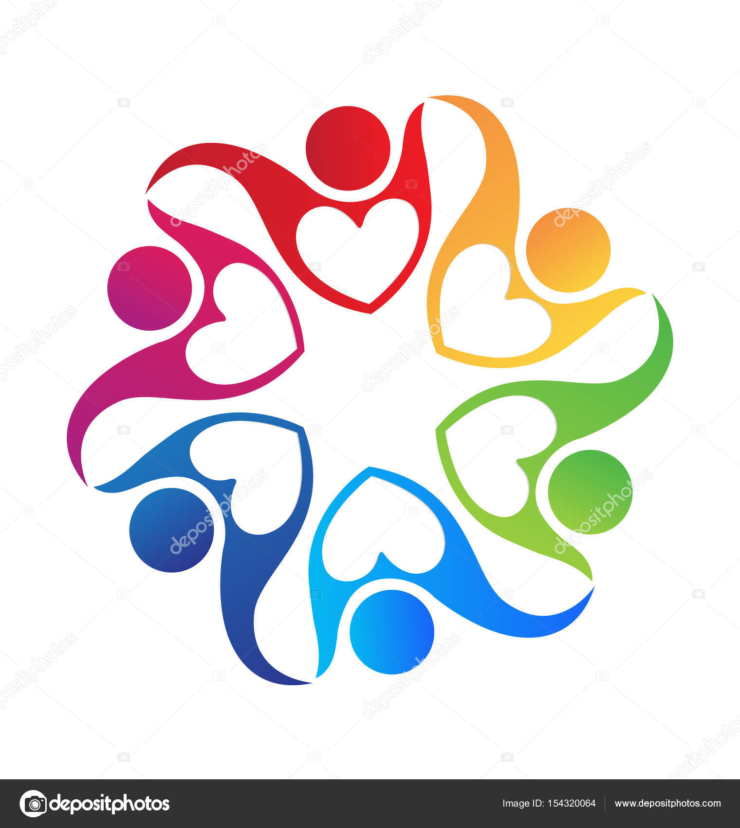 Lavoro di squadra amore cuore forma logo colorato disegno vettoriale — Vettoriali di Glopphy