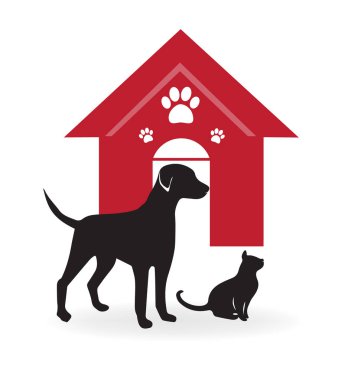 Kırmızı ev logo vektör üzerinde köpek kedi pençeleri