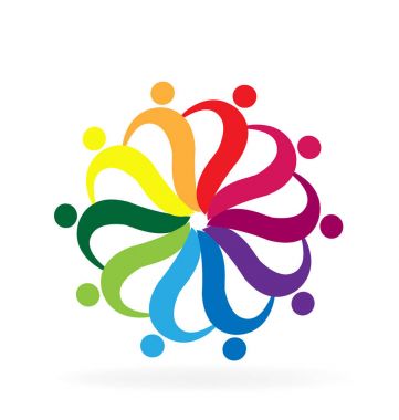 İnsanlar gökkuşağı renkli kartvizit logo yardım ekip çalışması 