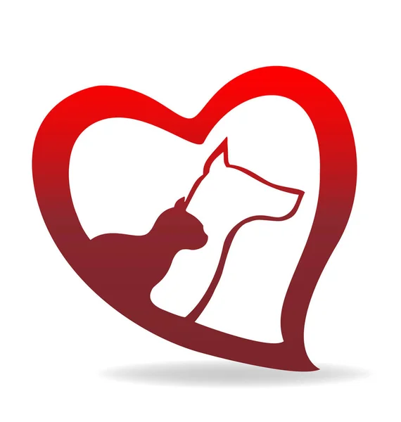 Logo hond kat liefde hart — Stockvector