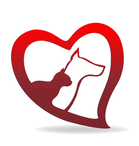 Logo perro gato amor corazón — Vector de stock