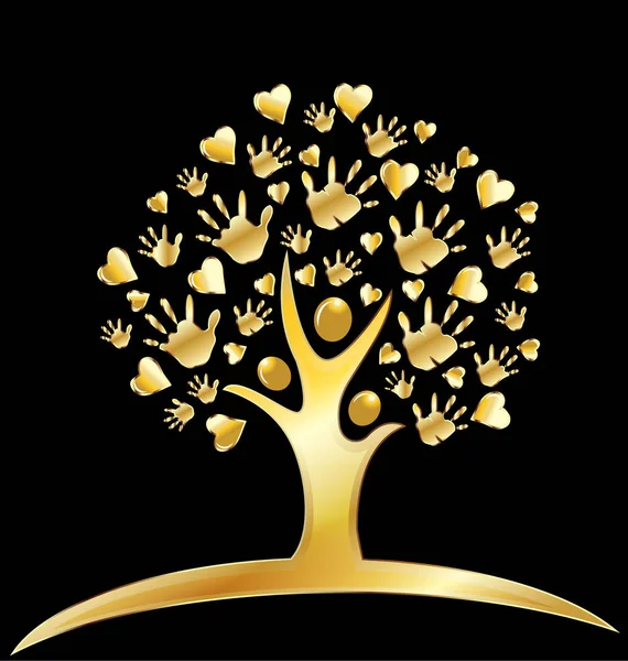 Albero mani e cuori logo — Vettoriale Stock