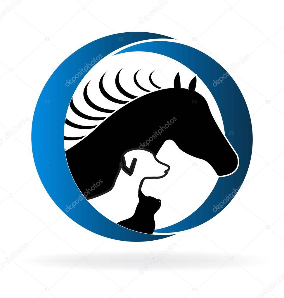 Horse dog and cat logo in a blue circle swooshes vector image