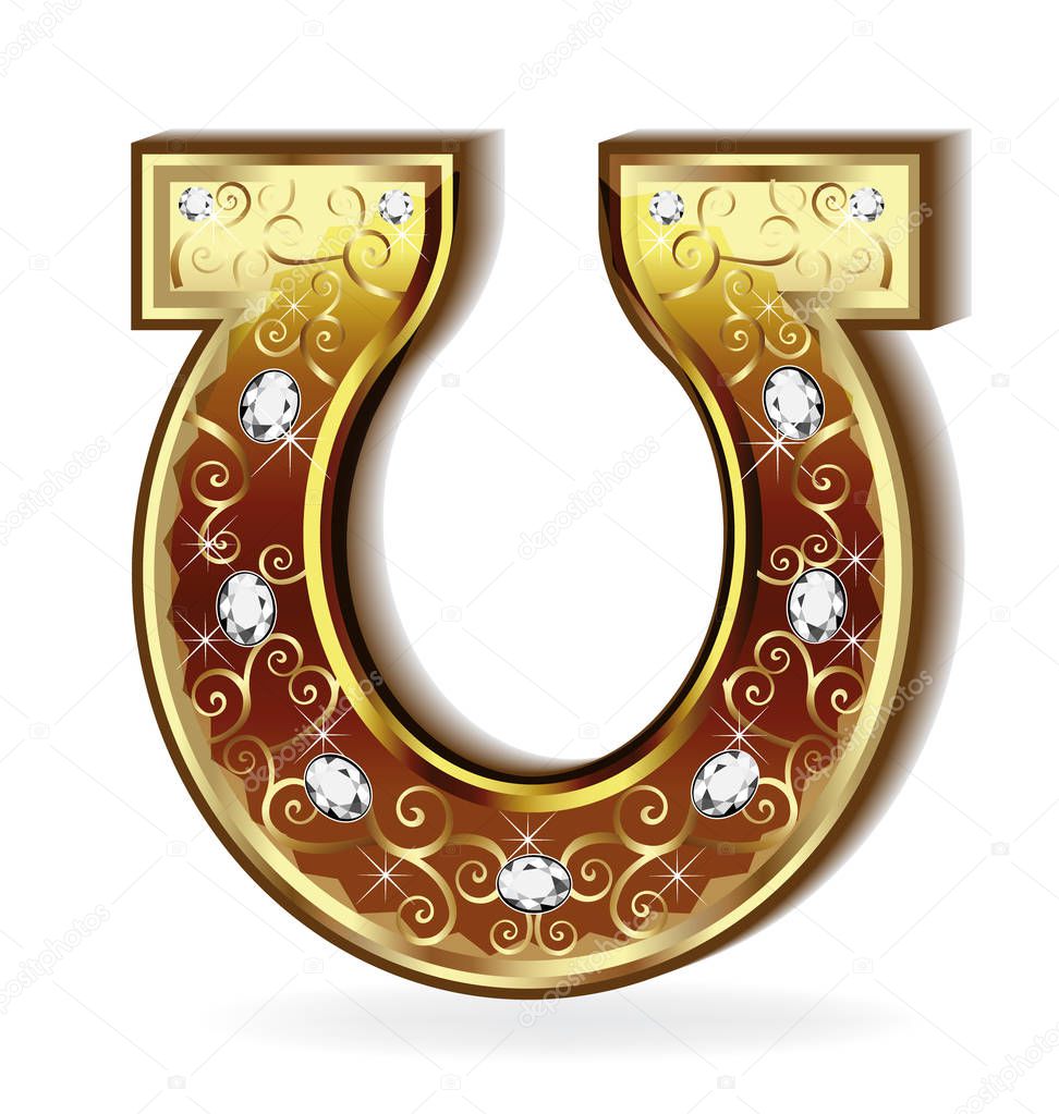 Gold horseshoe lucky symbol icon vector