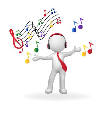 müzik logo dinlerken kulaklık ile 3D adam