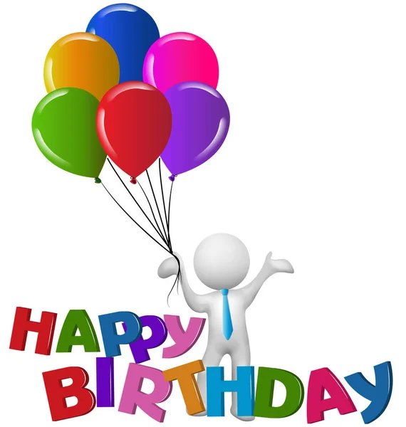 Happy Birthday 3d man met ballonnen vector logo — Stockvector