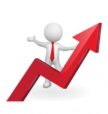 3D beyaz insanlar iş adamı ile büyüyen ok logo simge