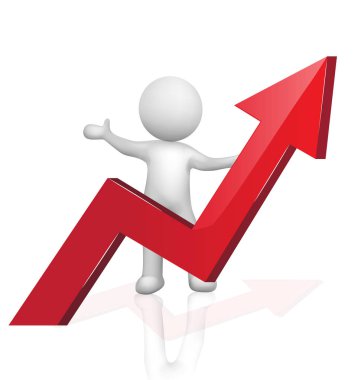 3D beyaz insanlar iş adamı ve büyüyen ok logosu