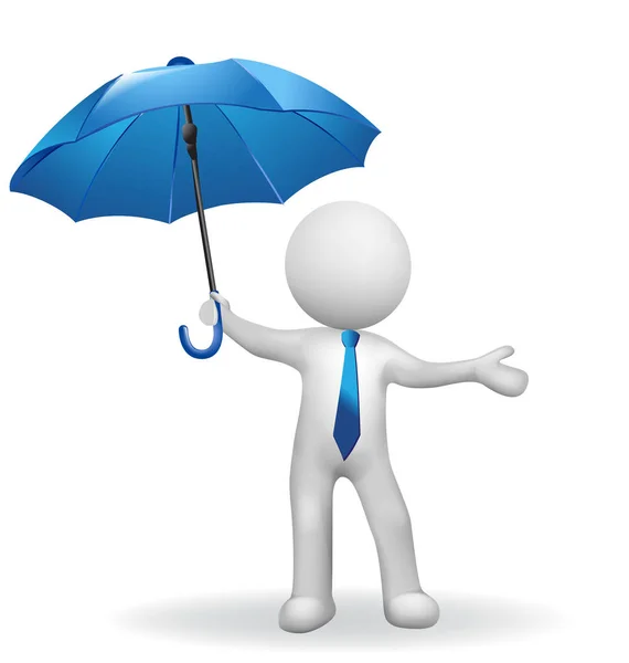 Homem 3D protegendo com logotipo guarda-chuva — Vetor de Stock