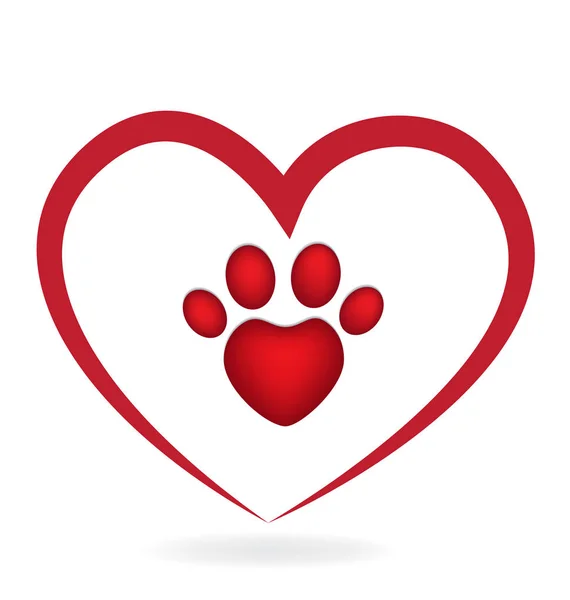 Szerelem szív mancs nyomtatási kutyánk logó — Stock Vector