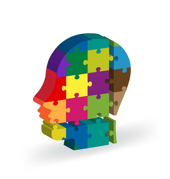 3d menselijk hoofd kleurrijke puzzel logo vector — Stockvector