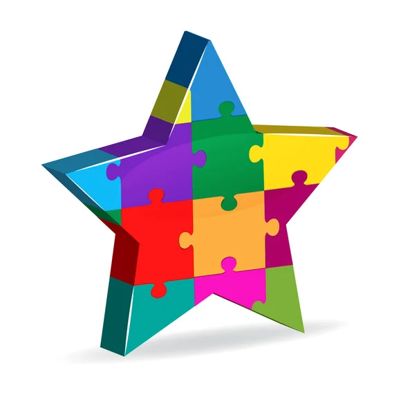 Puzzle estrela forma empresa de inovação logotipo 3D — Vetor de Stock