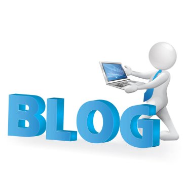 3D insanlar adam bilgisayar ve blog kelime vektör resim logo