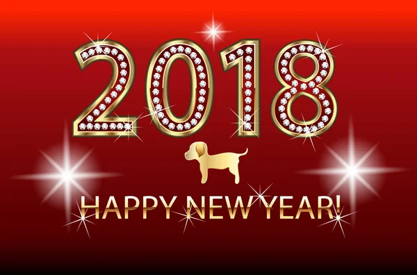 New Year 2018 golden year of the Chinese dog design template. — Stock Vector