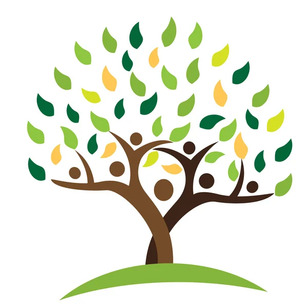 Άνθρωποι οικογένεια δέντρο πράσινο φύλλα. Οικολογία λογότυπο — Διανυσματικό Αρχείο