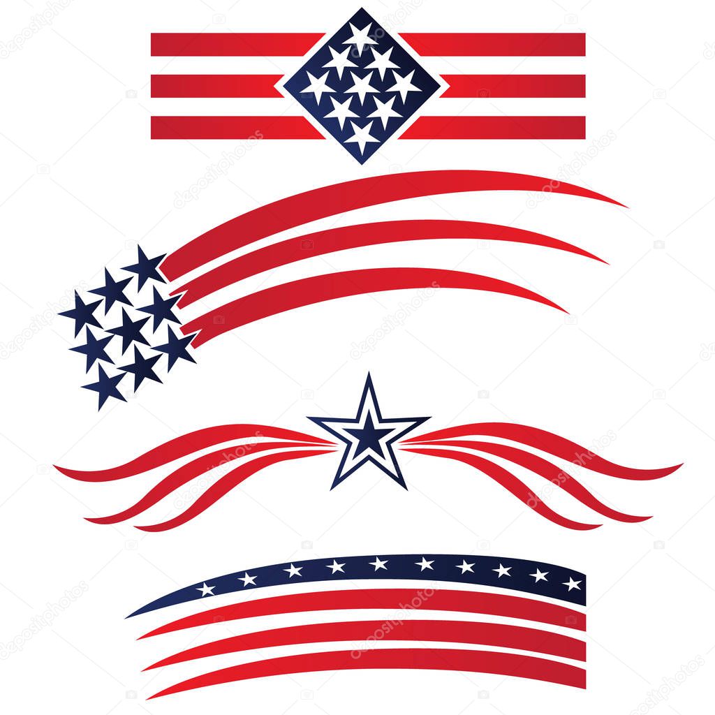 USA star flags logo. Set collection vector illustration