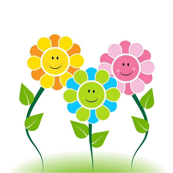 幸せそうな顔の花ロゴ — ストックベクタ