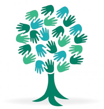 Logo ağaç yeşil el simgesi gönüllü kavramı