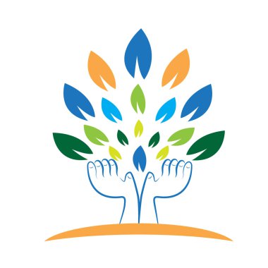 Logo yapraklar holding ağaç eller