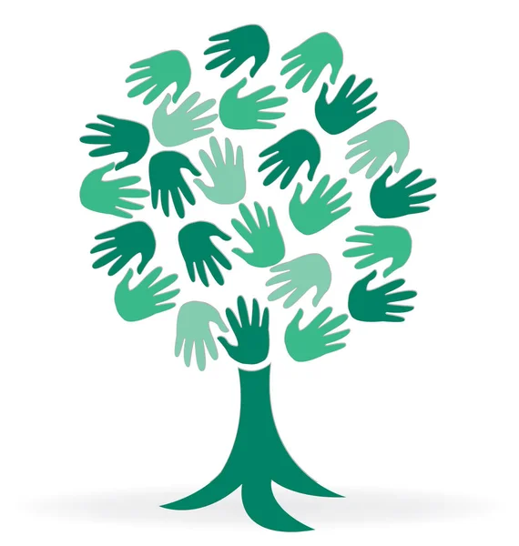 Logo árbol manos imprimir símbolo de amistad — Vector de stock