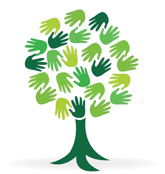 Logotyp träd händer symbol för vänskap — Stock vektor