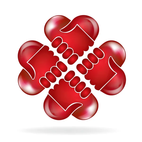 Teamwork hands love heart shape people logo — Stock Vector